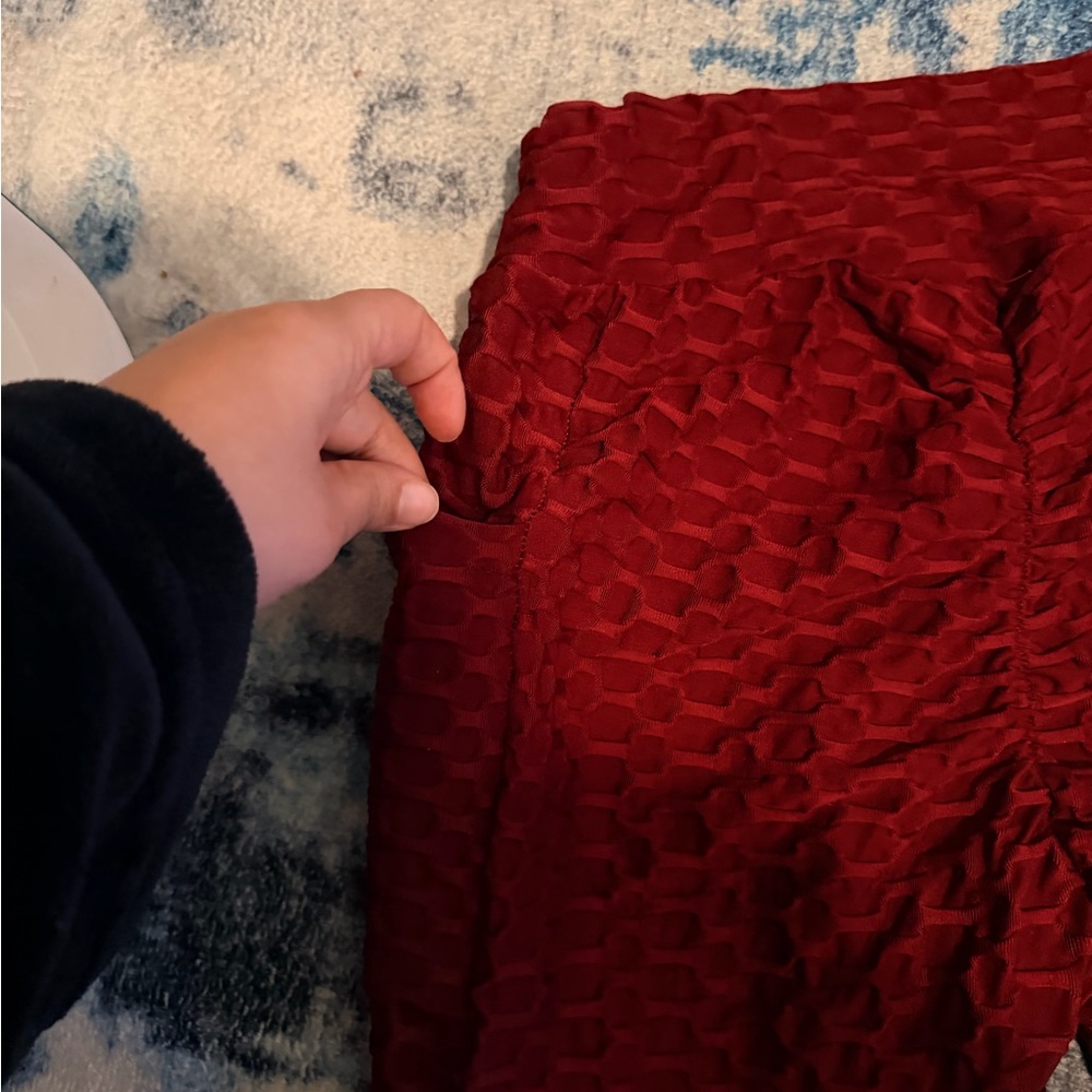 Red Textured Pants - Picture 3 of 4